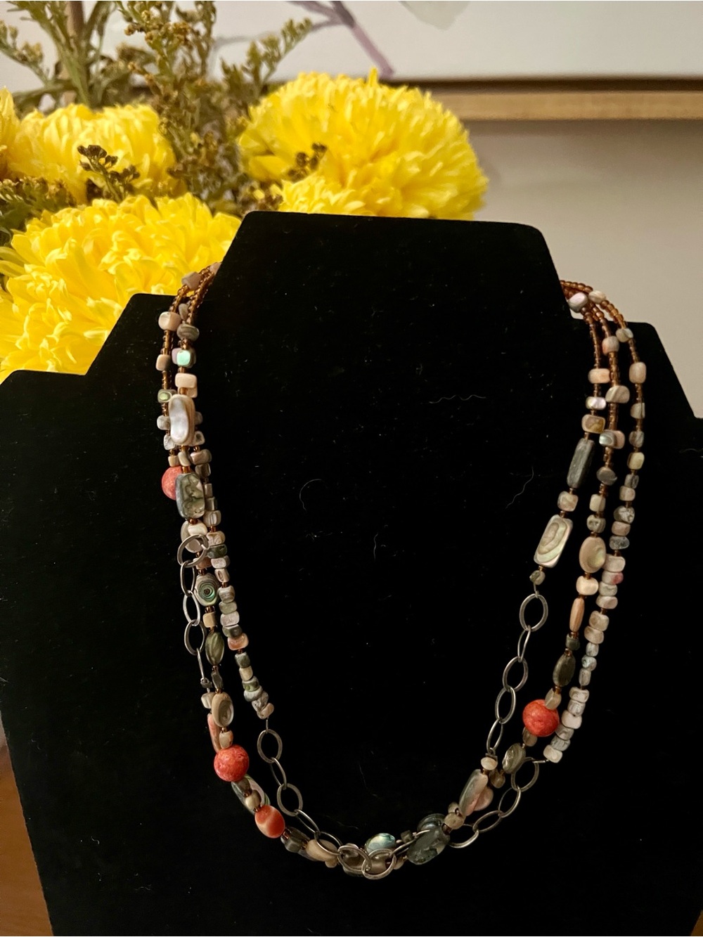 2011 Silpada “Fiesta Fun” Coral & Abalone Beaded Necklace N1563